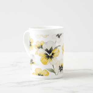 Taza De Porcelana Acuarela Amarillo Floral