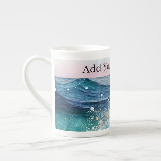 Taza De Porcelana Acuarela Blue White Ocean Wave Personalizado Foto  (Izquierda)