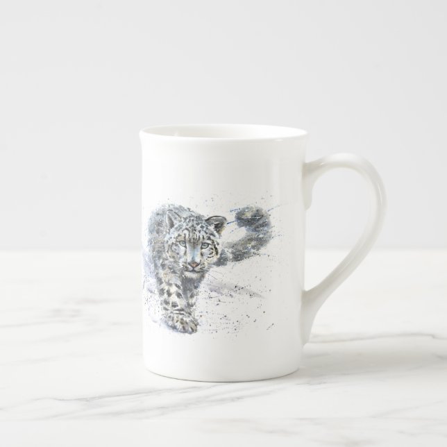 Taza De Porcelana Acuarela De Leopardo De Nieve (Derecha)