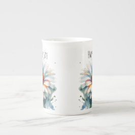 Taza De Porcelana Acuarela 'Feliz cumpleaños mamá' FLORES blancos