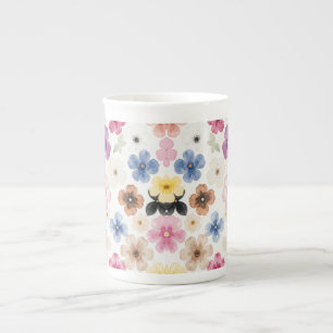 Taza De Porcelana Acuarela floral pastel