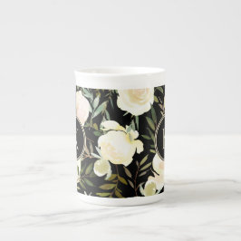 Taza De Porcelana Acuarela Romántica Floral Verde y Blanco