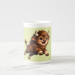 Taza De Porcelana Adorable Bison Corriendo Juguetonamente con una Al