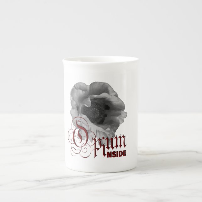 Taza De Porcelana Adormidera negra y blanca "Opio interno" (Frente)