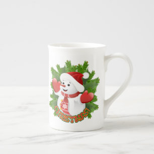 Taza De Porcelana Adorno de muñeco de nieve bebé con copos de nieve