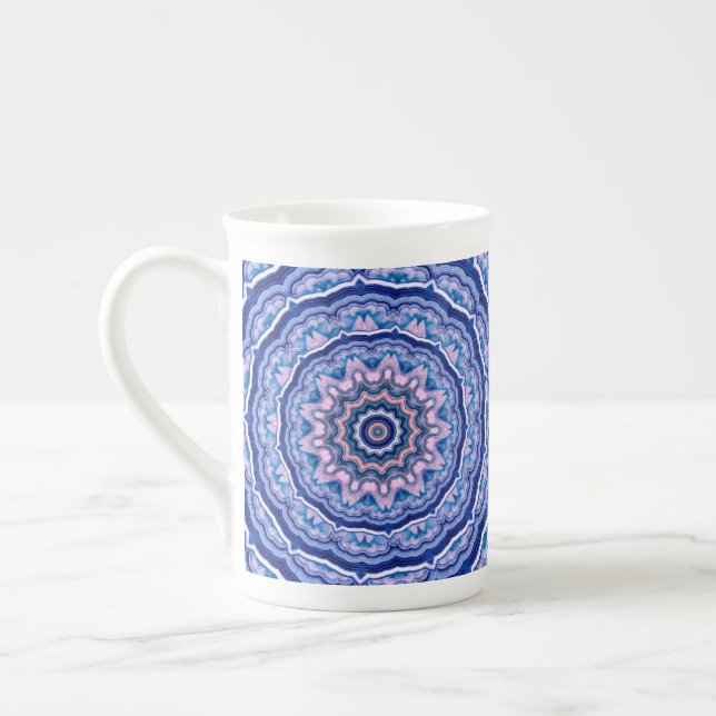 Taza De Porcelana Agante blanco rosa azul Boho Mandala (Izquierda)