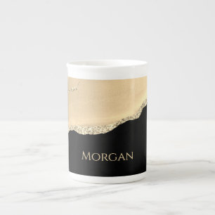 Taza De Porcelana Agate de oro y Purpurina, nombre de oro en negro