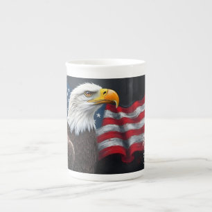 Taza De Porcelana Águila Calva con Bandera Americana Arte del 4 de J