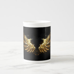 Taza De Porcelana Alas del Ángel de Oro sobre fondo negro