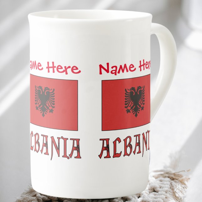 Taza De Porcelana Albania y la bandera albanesa Personalización Roja (Subido por el creador)