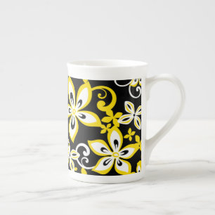 TAZA DE PORCELANA ALOHA HAWAII (NEGRO/AMARILLO) HUESO CHINA MUG