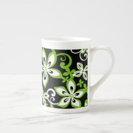 TAZA DE PORCELANA ALOHA HAWAII (NEGRO/LIME) HUESO CHINA MUG