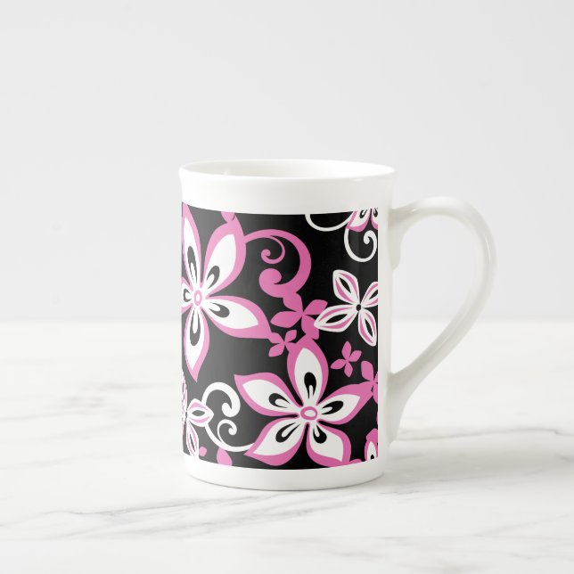 TAZA DE PORCELANA ALOHA HAWAII (NEGRO/ROSA) HUESO CHINA MUG (Derecha)