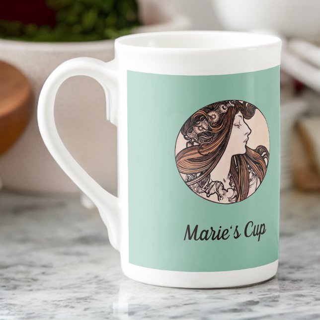 Taza De Porcelana Alphonse Mucha Art Nouveau Mujer Con Flores (Subido por el creador)