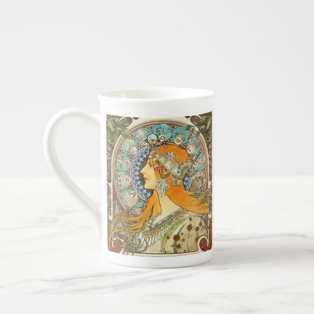 Taza De Porcelana Alphonse Mucha Art Nouveau Zodiac (Izquierda)