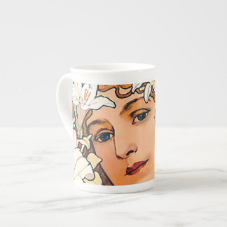 Taza De Porcelana Alphonse Mucha - Flor - Arte Retro Art Nouveau