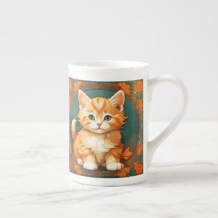 Taza De Porcelana Alphonse Mucha Style Naranja Cat