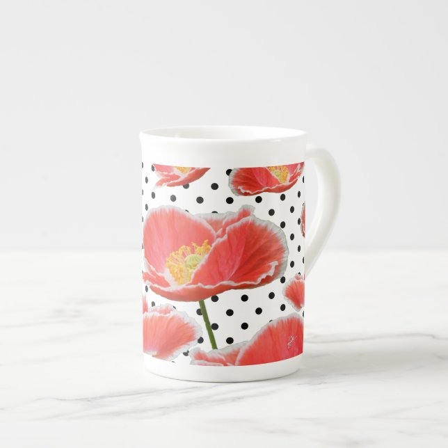Taza De Porcelana Amapolas y lunares rojos elegantes elegantes (Derecha)
