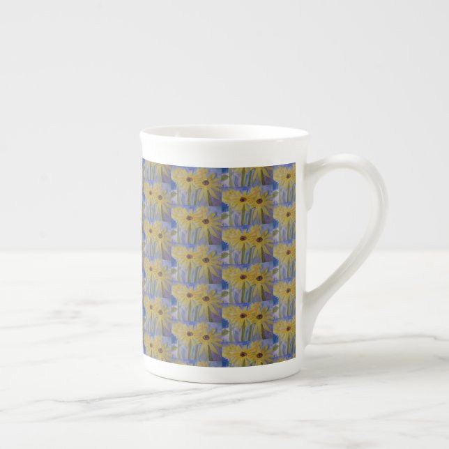 Taza De Porcelana Amarillo de verano girasoles hueso China Mug (Derecha)