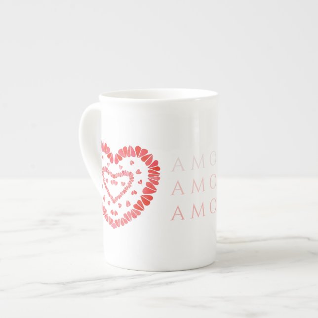 Taza De Porcelana AMOR AMOR AMOR A HUESO China Mug (Izquierda)