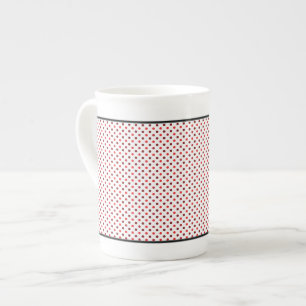 Taza De Porcelana Amor de Mariposa   Blanco con Borde de Puntos Rojo