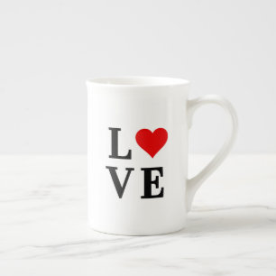 Taza De Porcelana AMOR y Corazón Minimalista Elegante