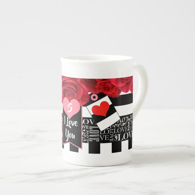 Taza De Porcelana Amor y Rosas Mug estilo pizarra (Derecha)