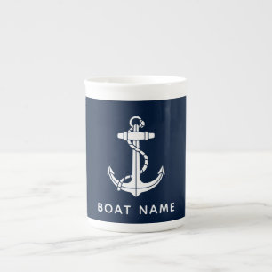 Taza De Porcelana Ancla de barco personalizada azul marino náutico