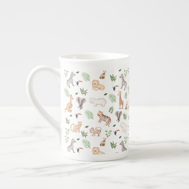 Taza De Porcelana animal salvaje con patrón de árbol de la jungla (Izquierda)