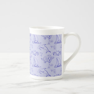 Taza De Porcelana Animales marinos y patrón de dibujo de una línea