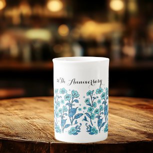 Taza De Porcelana Aniversario de Bodas Floral 50 Teal Personalizar
