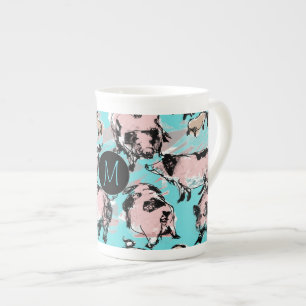 Taza De Porcelana Año de cerdo chino Monograma original Mug azul