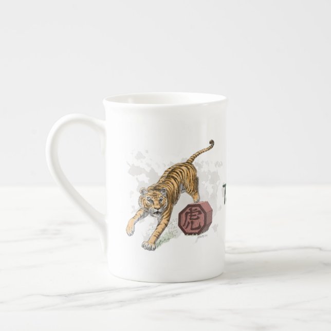 Taza De Porcelana Año del arte zodiaco chino tigre (Izquierda)