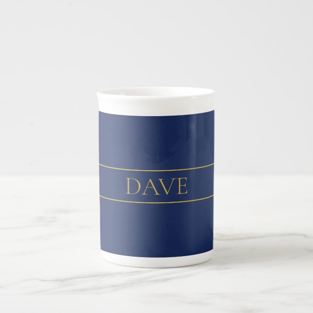 Taza De Porcelana Apellido o empresa Navy Blue & Gold Name (Frente)