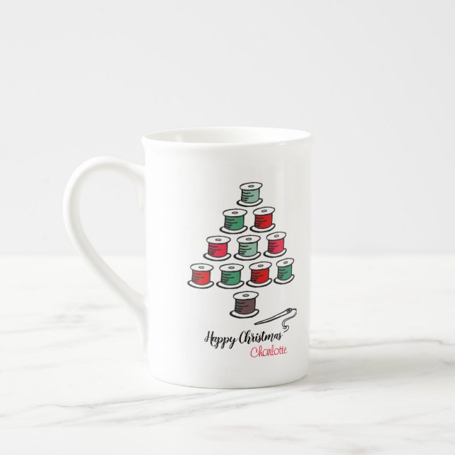 Taza De Porcelana Árbol de navidad de algodón Reel (Izquierda)