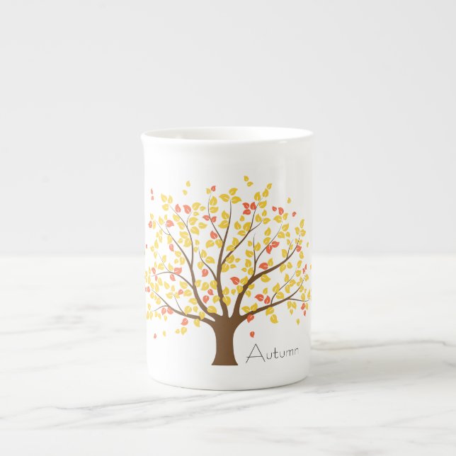 Taza De Porcelana Árbol de oro de otoño (Frente)