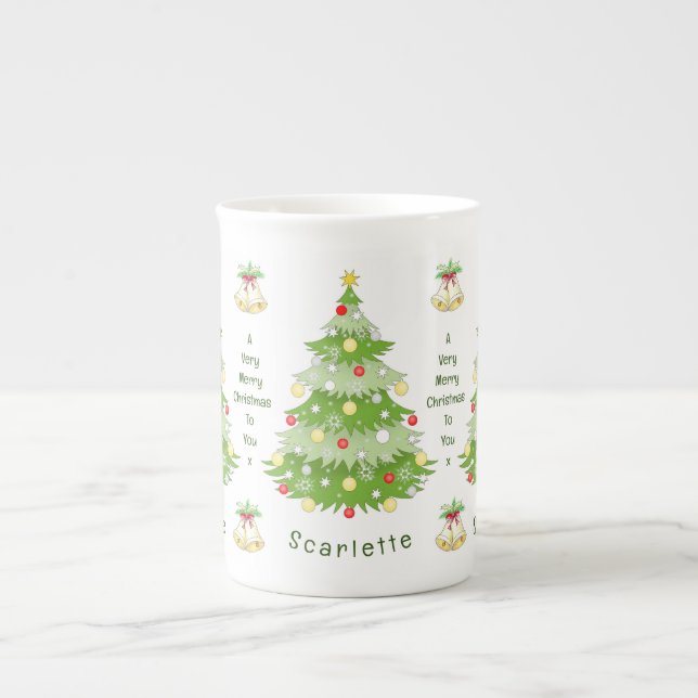 Taza De Porcelana Árbol navideño personalizado y panecillos encorvad (Frente)