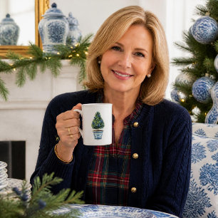 Taza De Porcelana Árbol topiario de Navidad con Chinoiserie