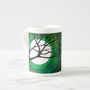 Taza De Porcelana Árbol y luna - verde