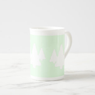 Taza De Porcelana Árboles blancos en verde pálido