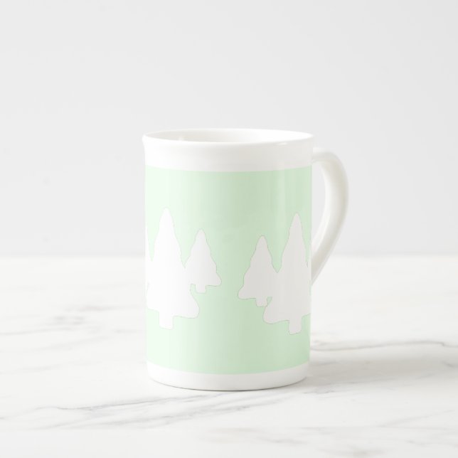 Taza De Porcelana Árboles blancos en verde pálido (Derecha)