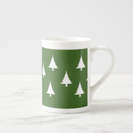 Taza De Porcelana Árboles De Vacaciones Verdes Y Blancas