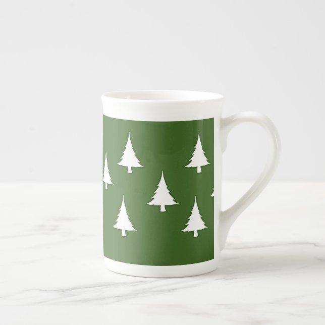 Taza De Porcelana Árboles De Vacaciones Verdes Y Blancas (Derecha)