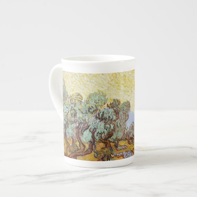 Taza De Porcelana Árboles olivos con cielo y sol amarillos (Izquierda)