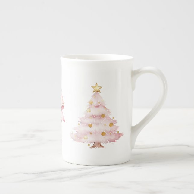 Taza De Porcelana Arco rosado de árbol de Navidad (Derecha)