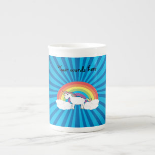 Taza De Porcelana Arcoiris azul unicornio