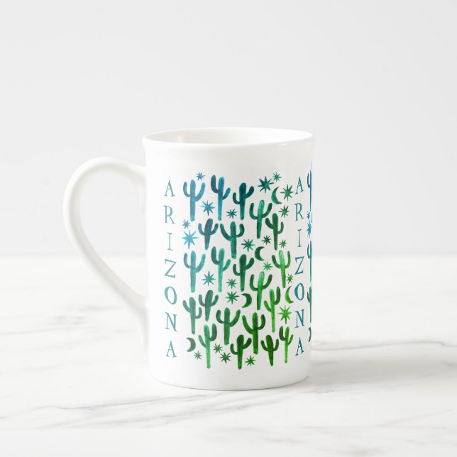 Taza De Porcelana ÁRIZONA Desierto Saguaro Cacti Verde azulado Agua  (Izquierda)