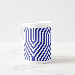 Taza De Porcelana Art Deco Geométrico - azul cobalto y blanco