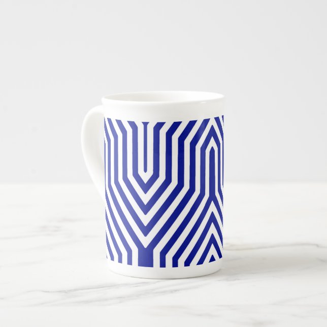Taza De Porcelana Art Deco Geométrico - azul cobalto y blanco (Izquierda)