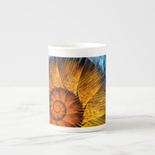 Taza De Porcelana Arte abstracto floral naranja amarillo azul